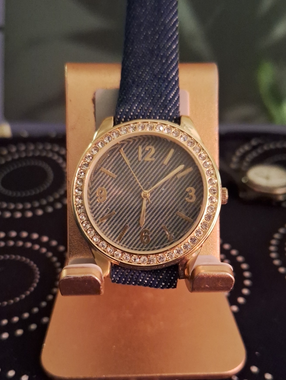 Gold-Tone Crystal Bezel Denim-Blue Women's Watch